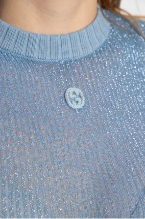 Blue Top with lurex yarn Gucci - SchaferandweinerShops Canada - Кофта  сорочка versace classic v2 moschino gucci
